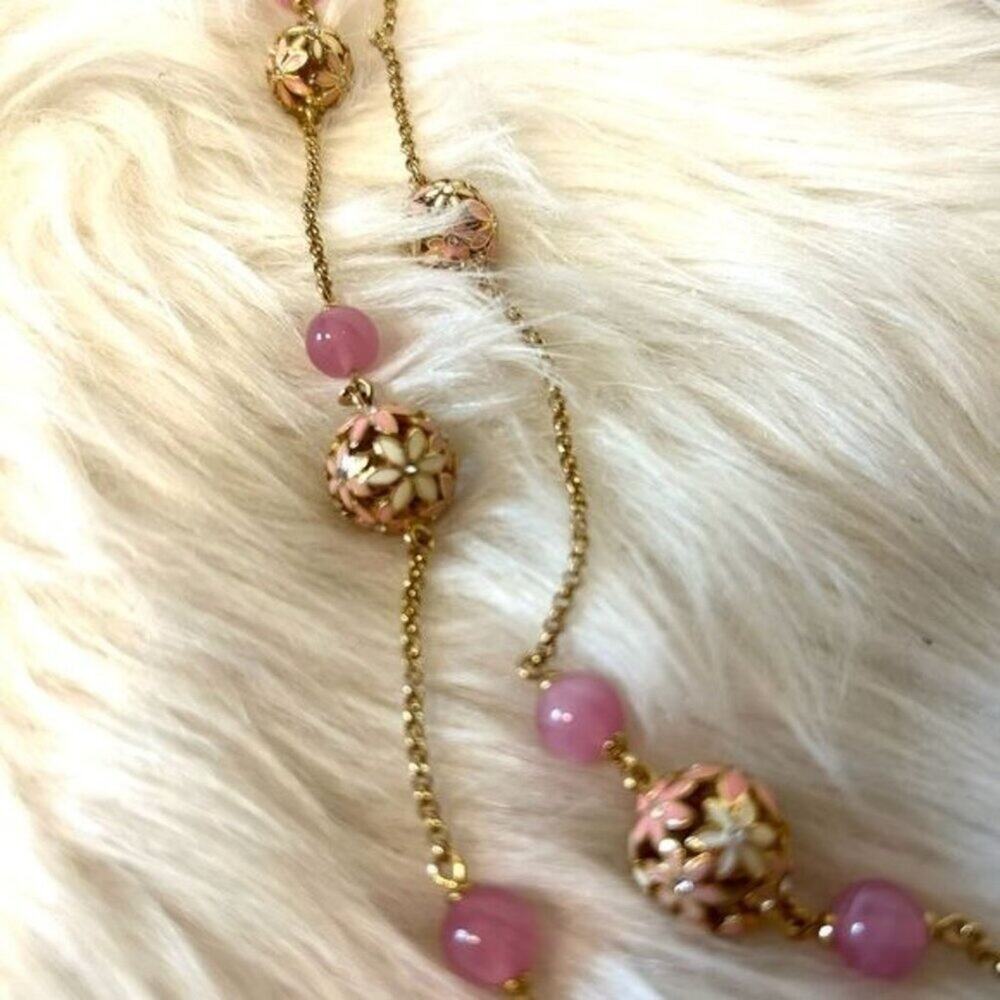 Kate Spade "At First Blush" Double Stranded Floral Necklace Pink/ Gold - Picture 3 of 9